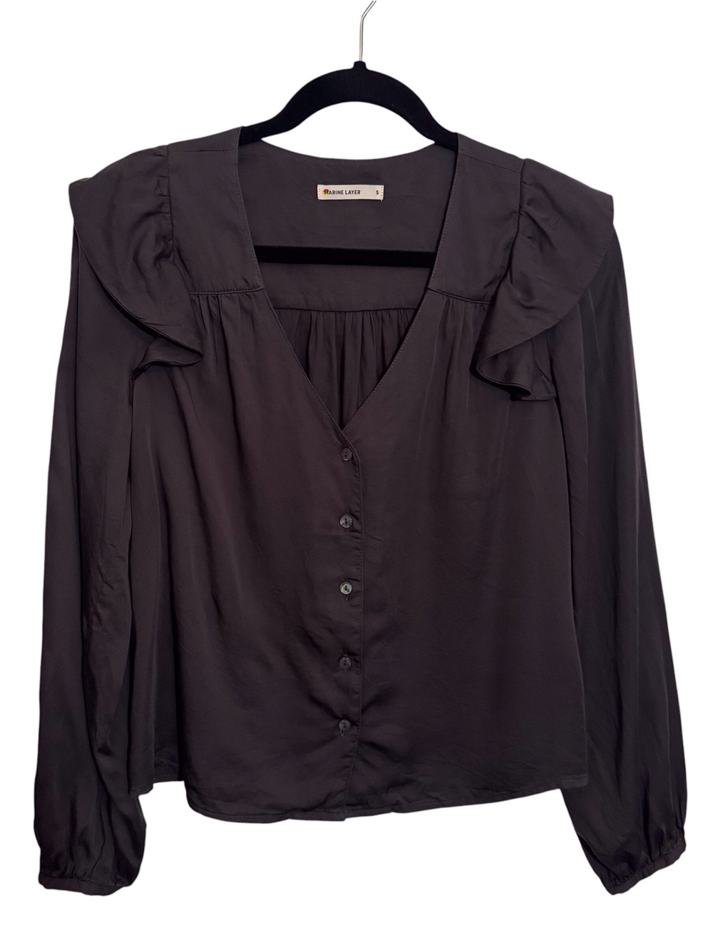 Marine Layer Size Small Ruffle Rory Top Long Sleeve Button Blouse Lyocell Boho